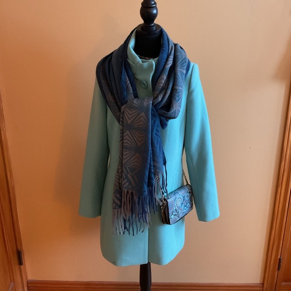Jessica Light Aqua Stand Up Collar Jacket with Scarf Size 6 - Picture 5 of 16